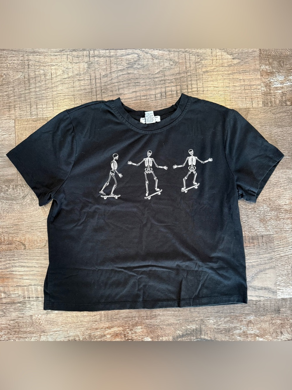 Better Together Black Cropped Baby Tee with Skeleton Skateboarders Graphic XS